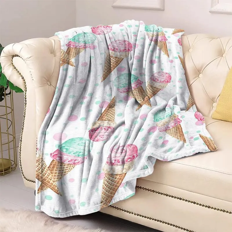 Blankets Ice Cream Couch Throw Blanket For Bed Cute Bedroom Decoration Fluffy Soft Sofa Summer Bedspread The Decorative Fleece