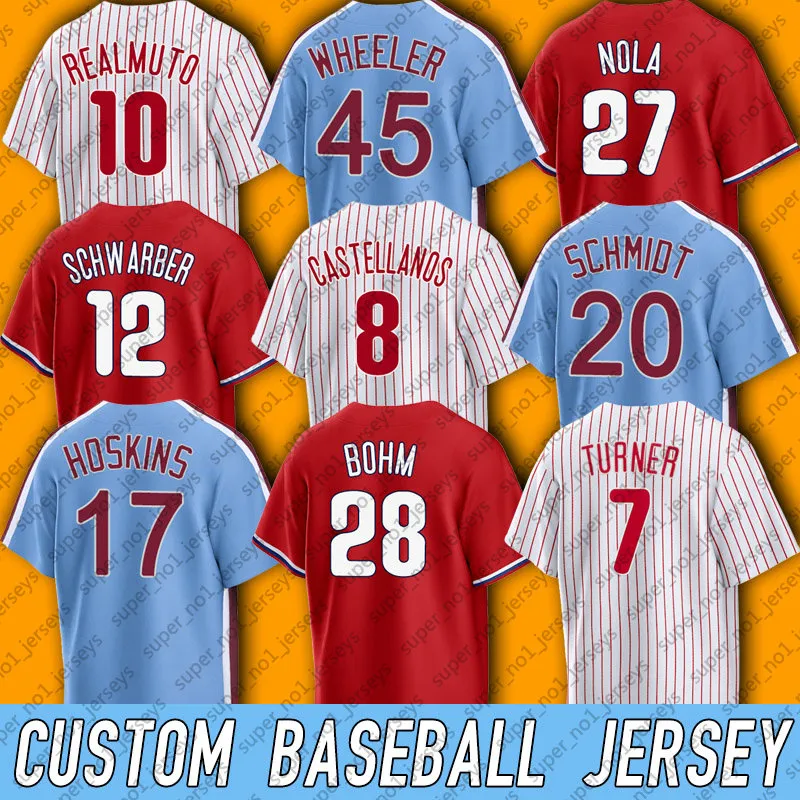 Philadelphia 7 Trea Turner Phillies Baseball-Trikot Bryce Rhys Hoskins Harper Aaron Nola Alec Bohm Trikots Kyle Schwarber Nick Castellanos JT Realmuto Mike Schmidt