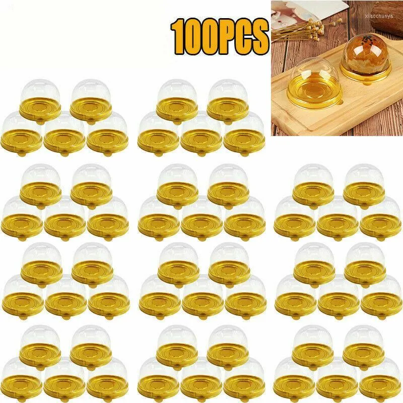 Prezent Off Clear Plastic Mini Cupcake Pojemnik 100pcs Mooncake Box Muffin Pod Dome Pojedyncze uchwyty jednorazowe