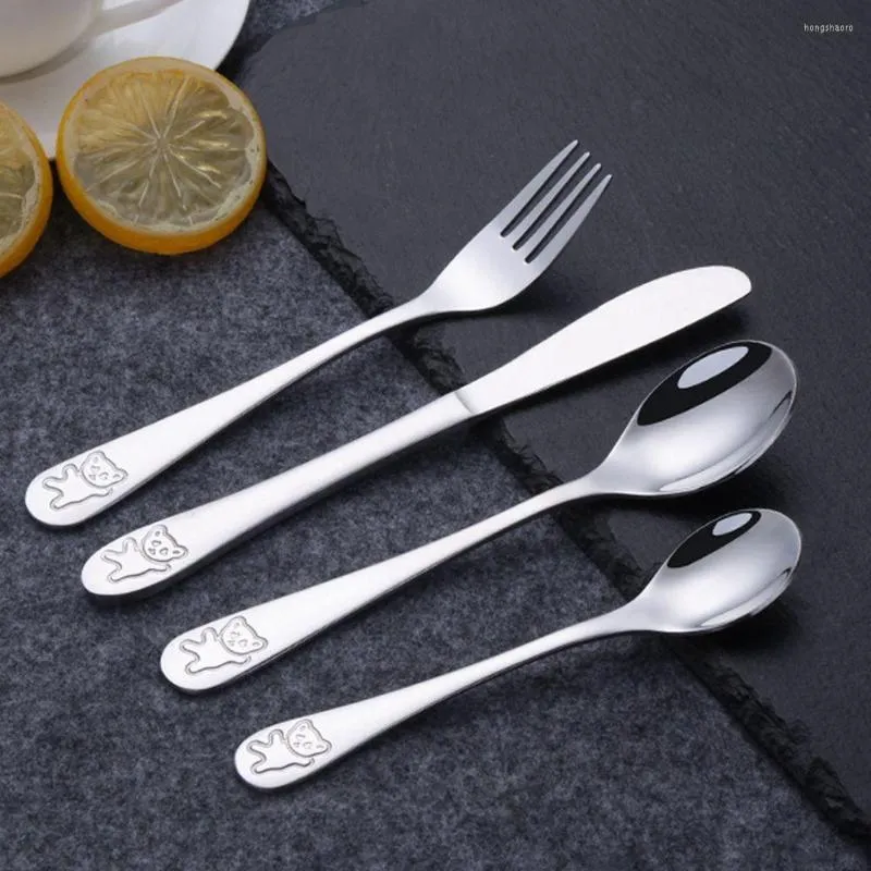 Dinnerware Sets 4PCS Baby Teaspoon Spoon Flatware Feeding Fork Knife Utensils Set Kids Cutlery Children Tableware