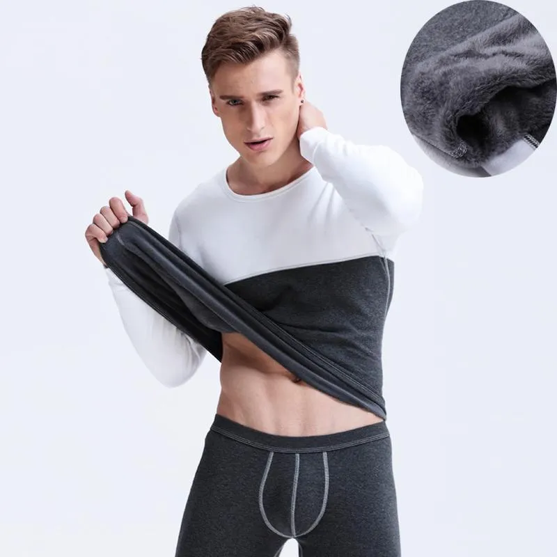 Men's Thermal Underwear Winter Mens Warm Velvet Set Cotton Long Johns Undershirt Tops Tees T Shirt Pants Thick Clothes Man Male