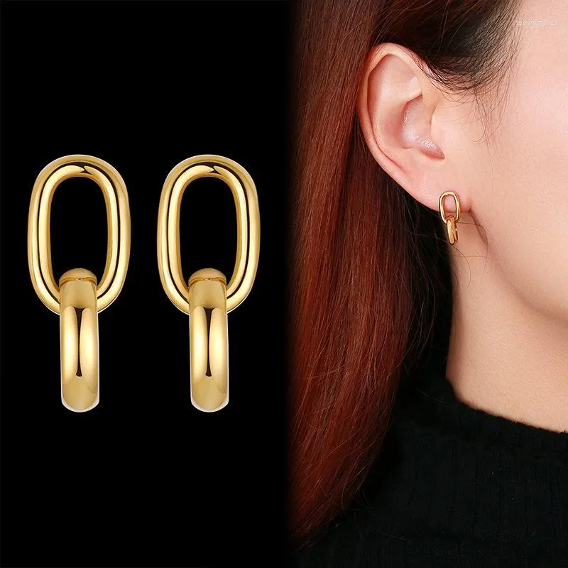 Hoop Earrings Fashion Women Girls Gold Double Ellipse Temperament Gentle Stainless Steel Large Circle Round Stu Jewelry Gift