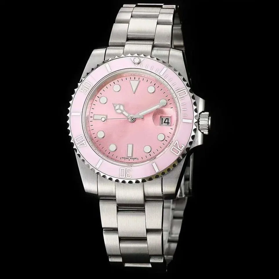 APK007 2813 Automatische beweging Roze wijzerplaat Sport Mechanische dames Horloges Roestvrij staal3204