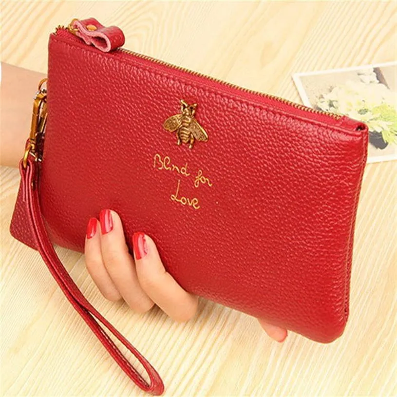 Genuine leather bee women designer wallets female cowhide long style clutchs lady casual fashion popular zero purses no495251V