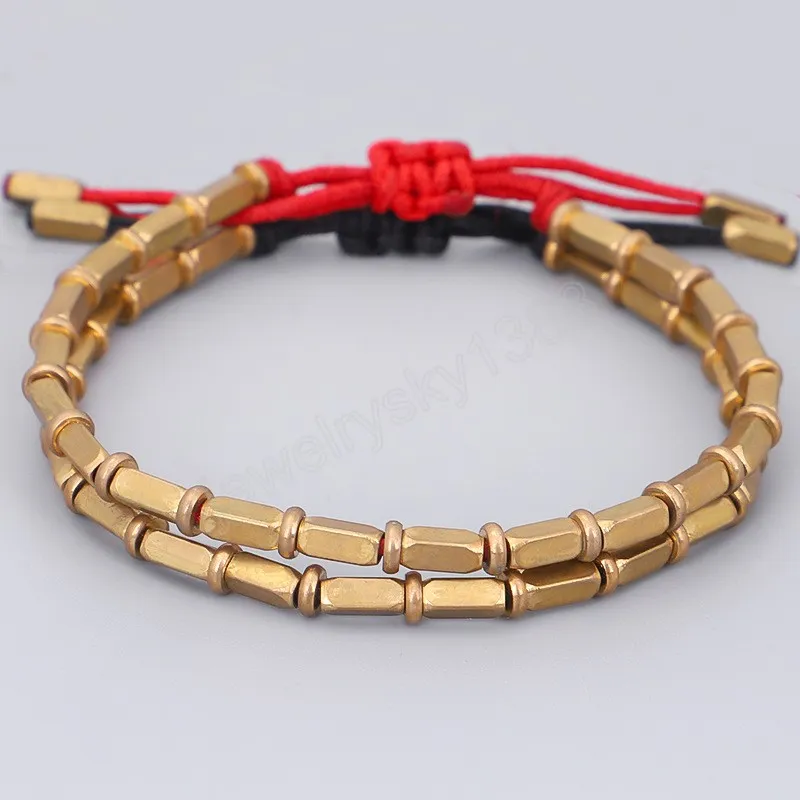 Perline di rame rettangolari fatte a mano Braccialetti fortunati per donna Uomo Braccialetti con filo rosso nero tibetano Gioielli vintage