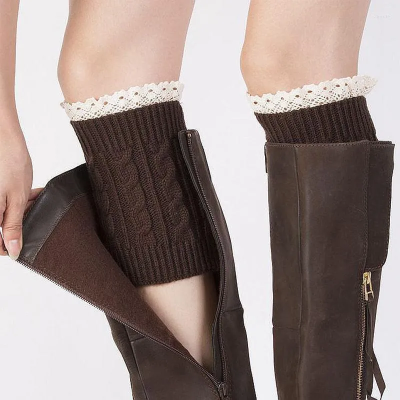 Women Socks Lace Ruffle Boots Covers Womens Fashion Winter Knit Crochet Autumn Legging Knee High