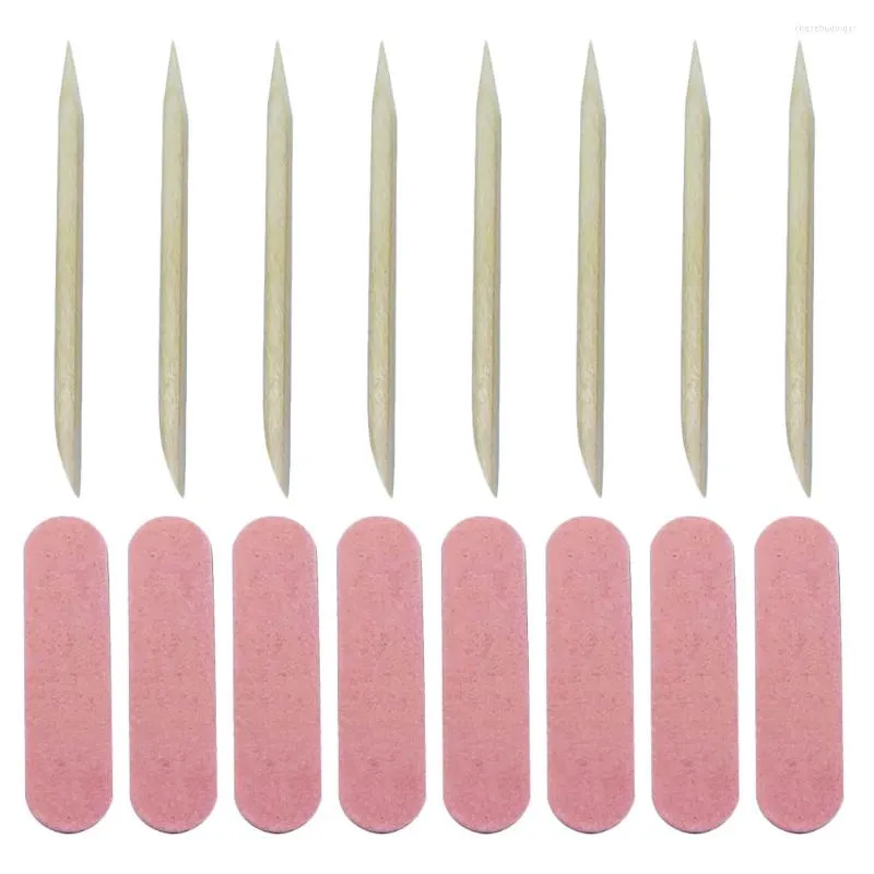 Nail Art Kits Bestandsbestanden Pedicure Houten houten sticks gereedschap manicure cuticle stick oranje vingernagel bufferpicks mininails pickblok