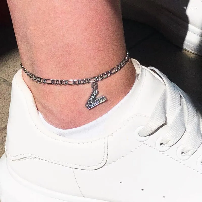 Anklets meetvii charm cz zirkon a-z alfabet f￶r kvinnor sommarstrand rostfritt st￥l kedja initial ankel armband till fotsmycken