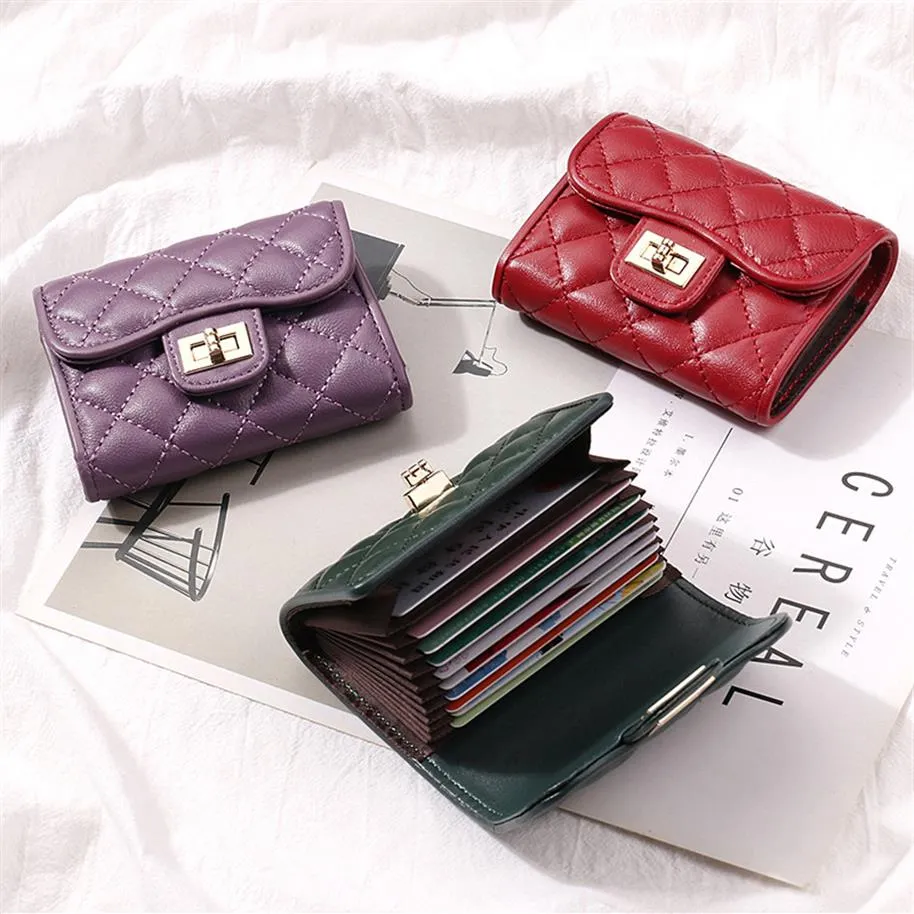 새로운 Lambskin Leather Card Holder 여성 신용 ID 여권 비즈니스 카드 핸드백 패션 디자이너 지갑 짧은 지갑 2402