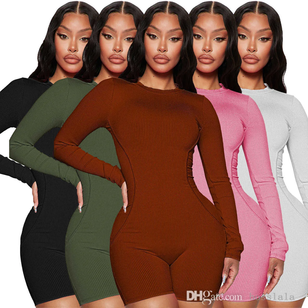 Designer Women Clothing Fitness Rompers New Thread Round Neck Splice Casual Sports Jumpsuits