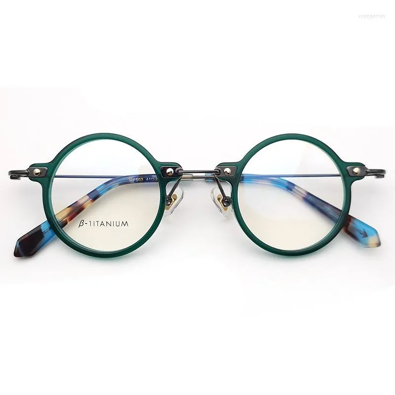 Sunglasses Frames 2022 Handmade Vintage Green Glasses Frame Metal Round Myopia Eye For Men Optical Anti Blue Light