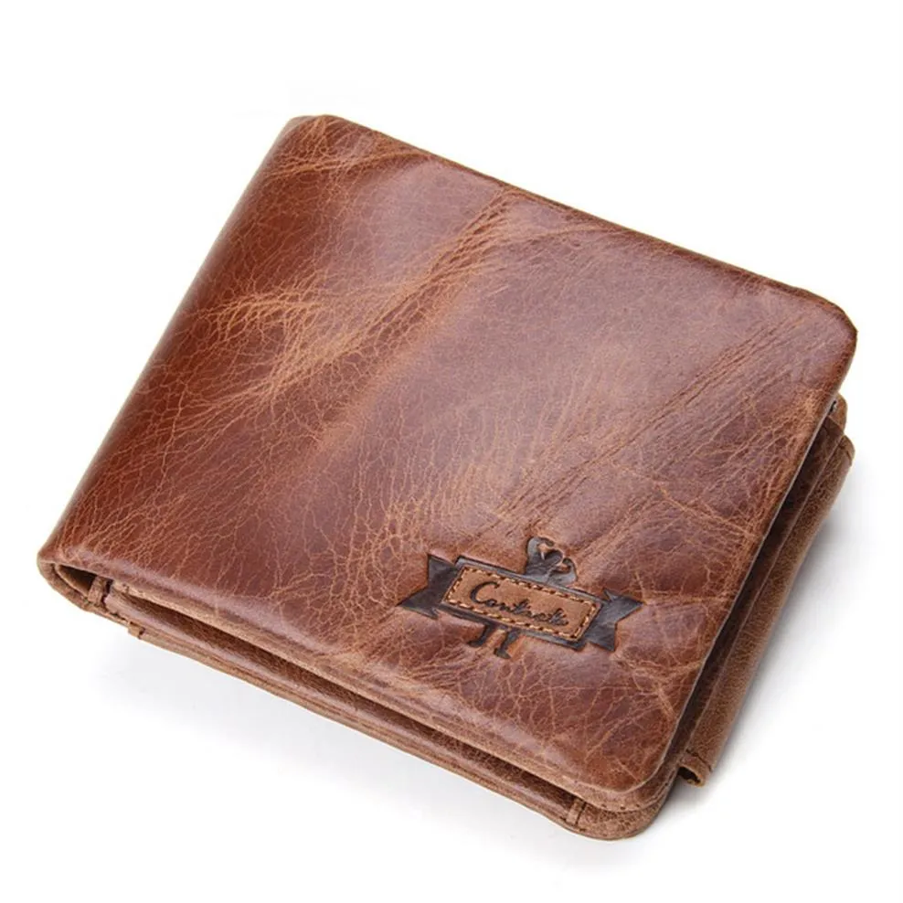Echte gekke paardenleer Men Wallets Vintage Trifold Wallet Zip munt Pocket Pasour purn -lederen portemonnee voor heren GMW009283F
