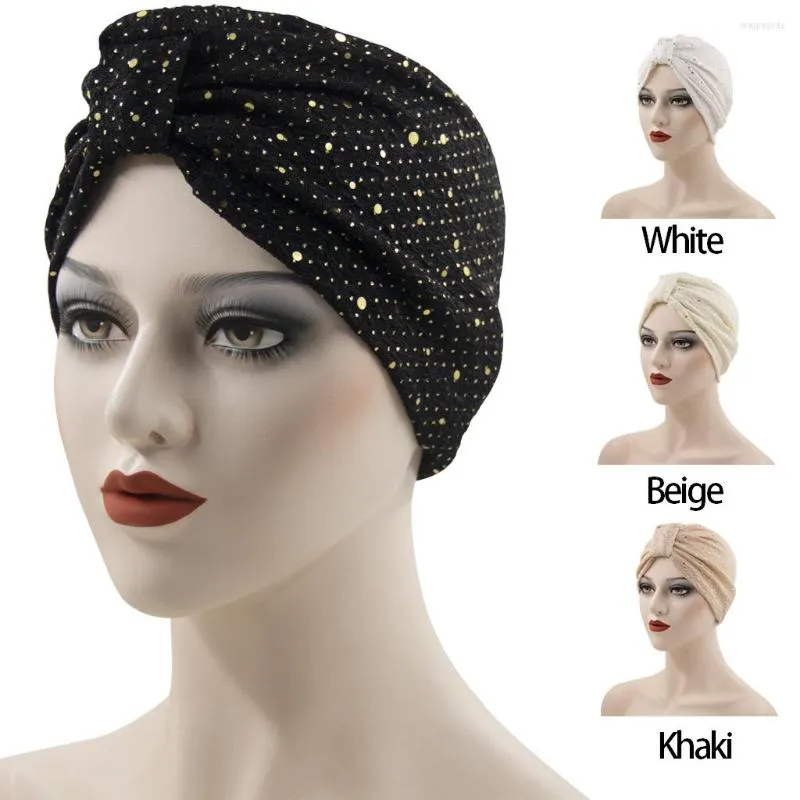 Abbigliamento etnico Traspirante Annodato Paillettes Turbante Tappi Donne musulmane Copricapo India Cappello Elastico Pronto da indossare Hijab Foulard Cofano