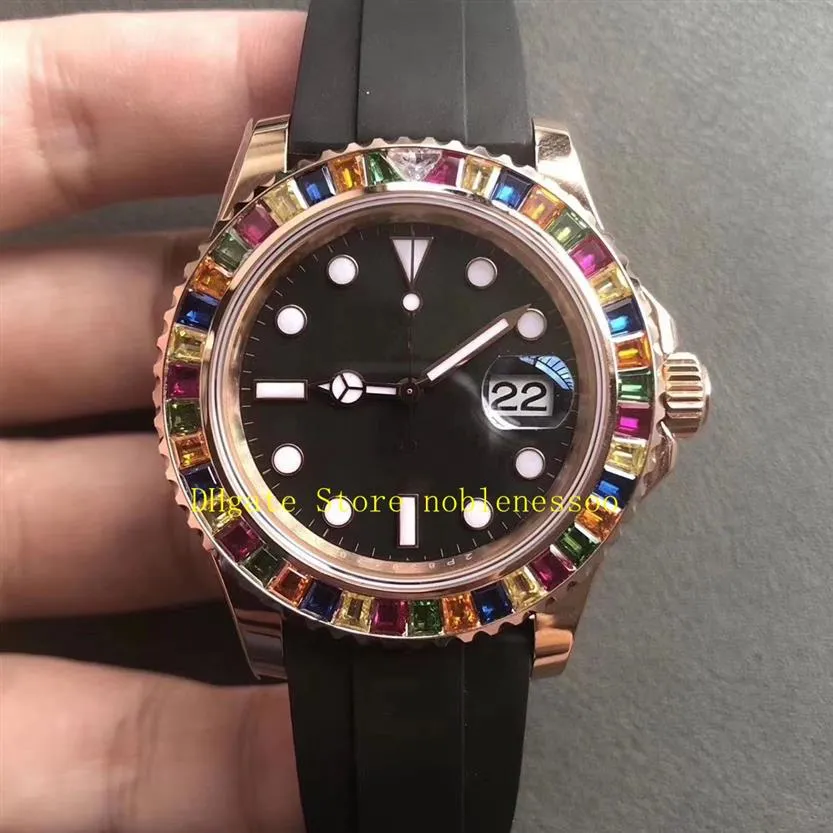 N Fabrika İzle 904L Çelik Erkekler 40mm Gökkuşağı Sapphires Everose Gold 116695 Siyah Dial Sapphire Cam Mekanik Kauçuk Noobf2177