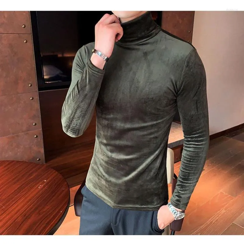 T-shirts Femmes Automne Hiver Slim Fit Solide Hlaf Col Roulé Velours Pour Hommes Vêtements À Manches Longues T-shirts Occasionnels Homme Ropa Hombre E936