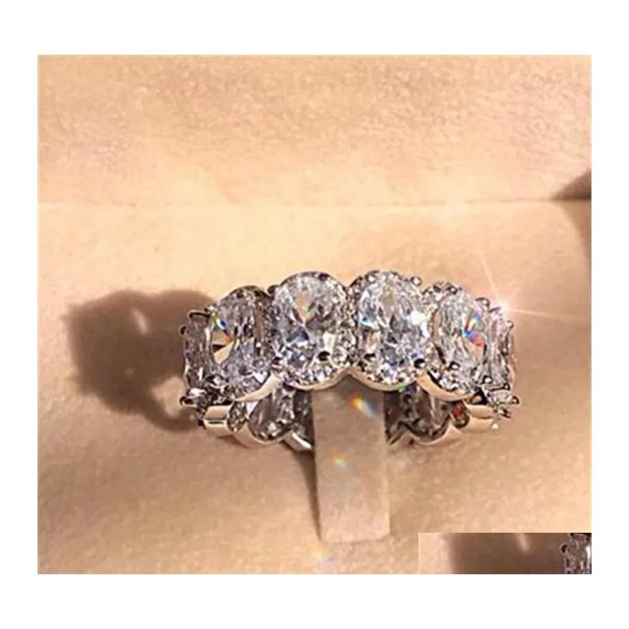 Fedi nuziali Splendida edizione limitata Eternity Band Promise Ring 925 Sterling Sier 11Pcs Oval Diamond Cz Fidanzamento per le donne Amante Otmjg