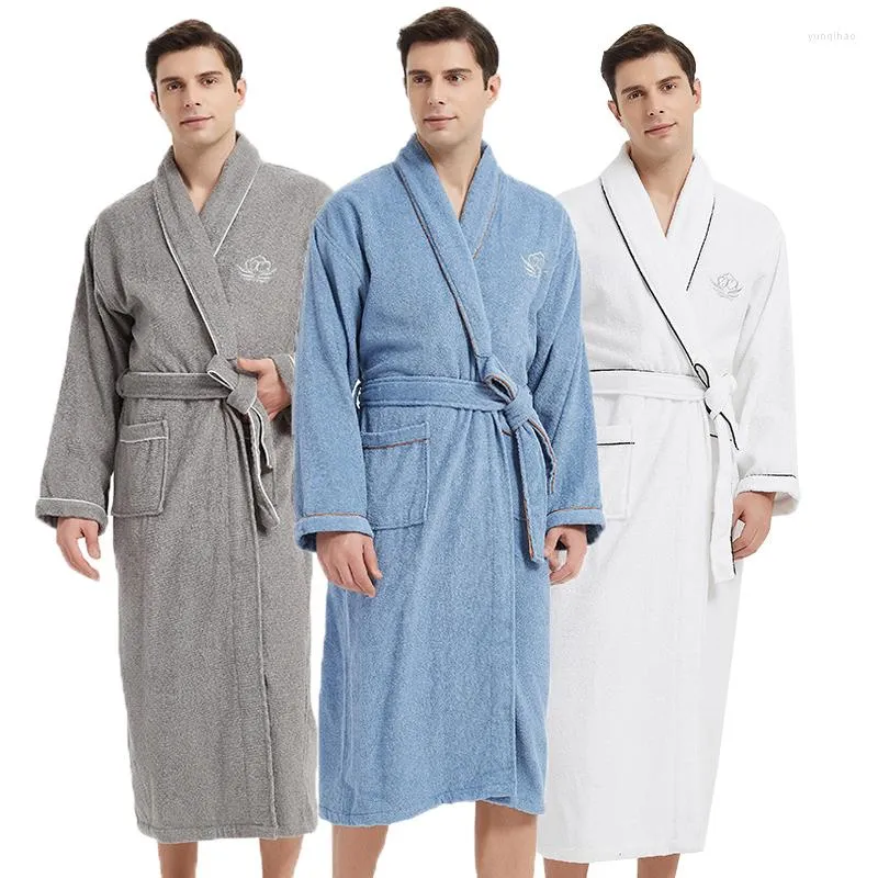 Men's Sleepwear Winter Bathrobe Men Luxury Cotton Soft Long Terry Fleece Bathrobes Warm Thickened Dressing Gown Nightgown Home Clothes