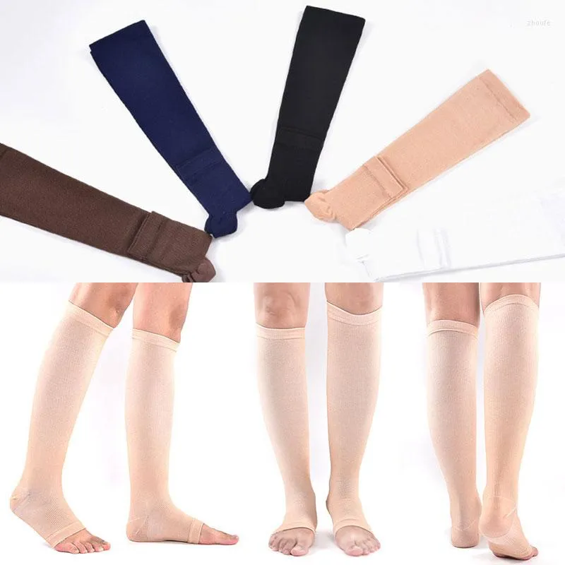 Calzini da donna Compressione Supporto per le gambe Calza punta aperta Varicose Uomo Donna Sollievo dal dolore Pressione Circolazione Morbido elastico senza dita