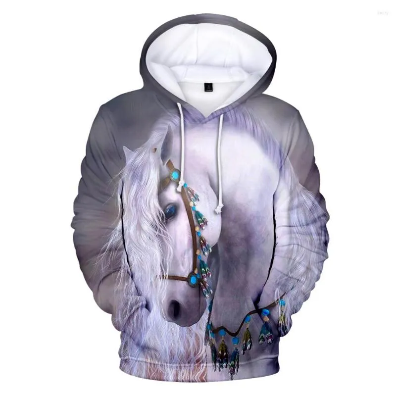 Men's Hoodies Fashion Animal Men Women 3D Autumn Winter White Horse Sweatshirts Unisex Cool Loose Pullover Boys/girls Outwear