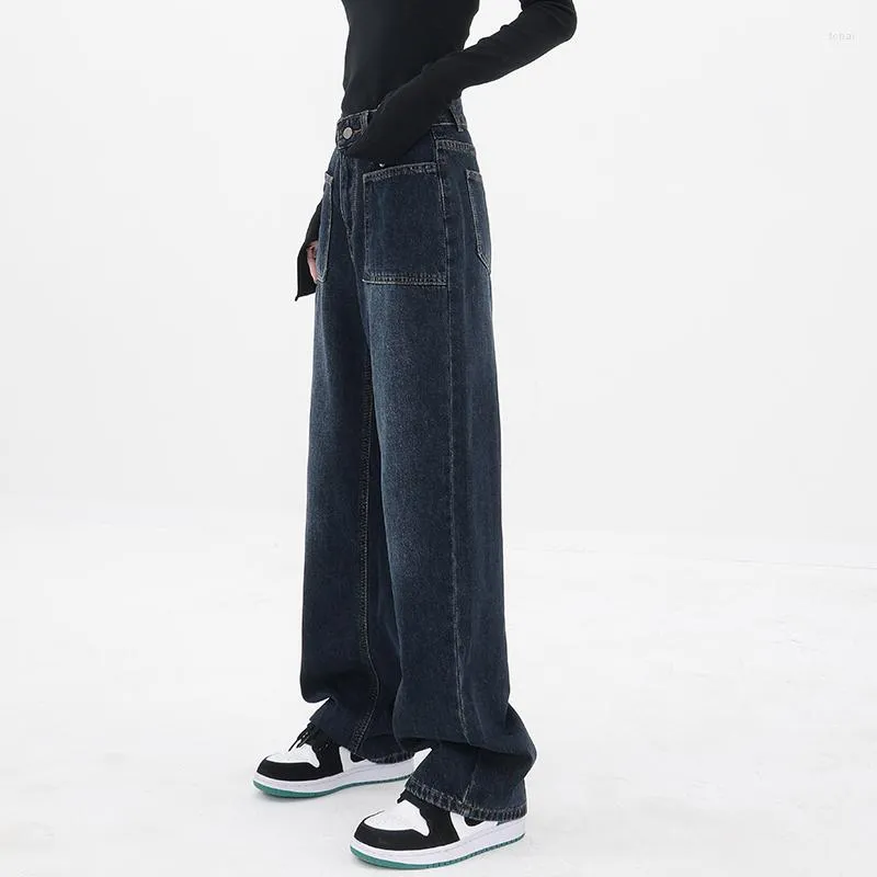 Damesjeans Blue Chic Design Straight High Taille American Style Streetwear Vintage Pants Casual Ladies Denim Wide Leg Trouser