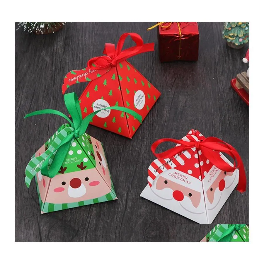 Enrole de presente Feliz Natal Candy Box Bag Tree with Bells Paper Container Supplies Navidad Drop Drop Home Garden Party Festive At￩ Otogh