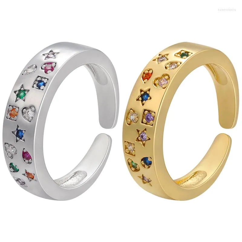 Cluster Rings ZHUKOU Trendy Star Heart Women Ring Gold Color Complex Planet Creative Girl Opening Party Wholesale VJ184