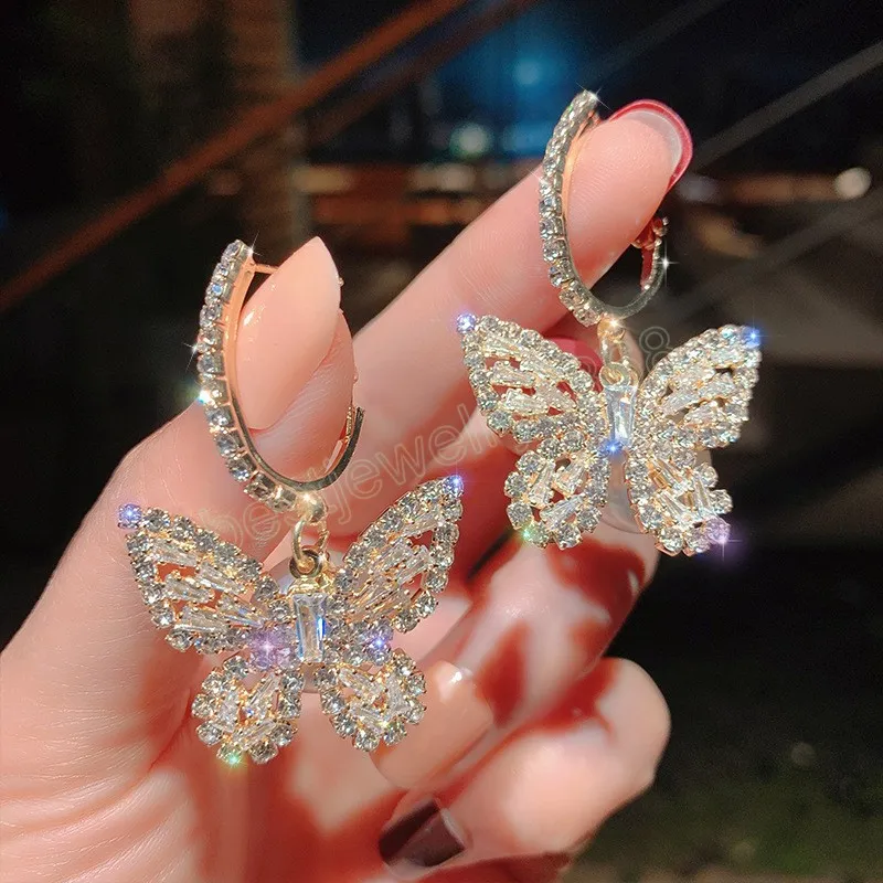 Mode Niedliche Gold Farbe Schmetterling Baumeln Ohrringe Für Frauen Geschenke Schmuck Premium Luxus Zirkon Schmuck Zubehör