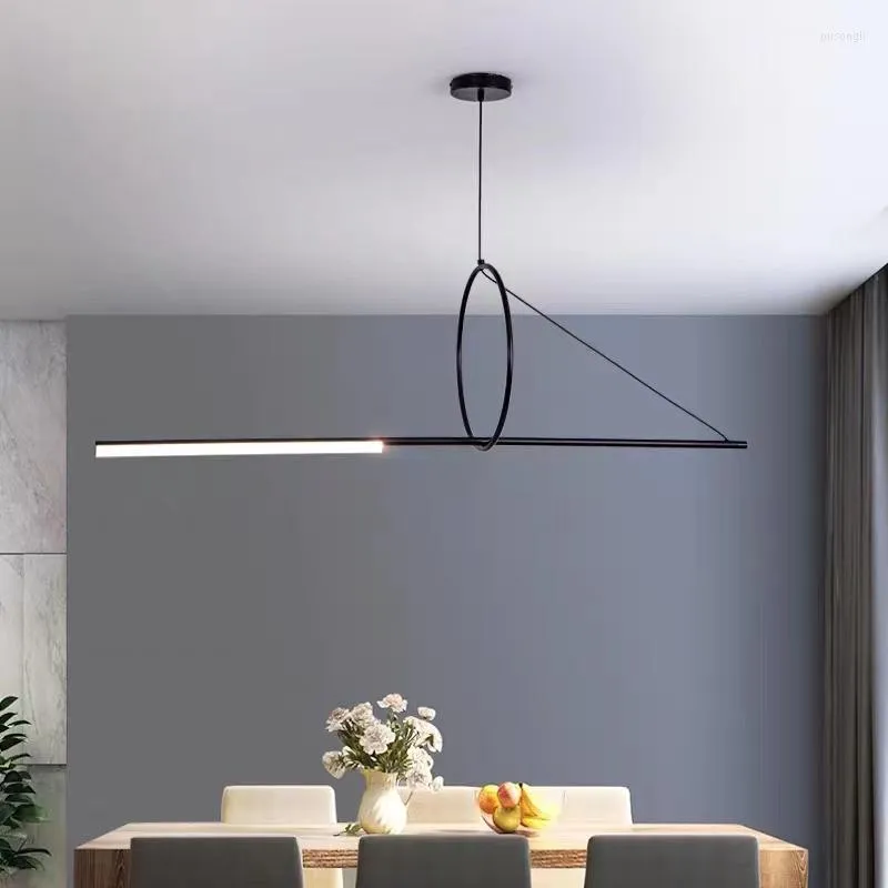 Pendant Lamps Modern Decorative Restaurant LED Lighting Personality One-line Geometric Line Chandelier Nordic Home Design Long