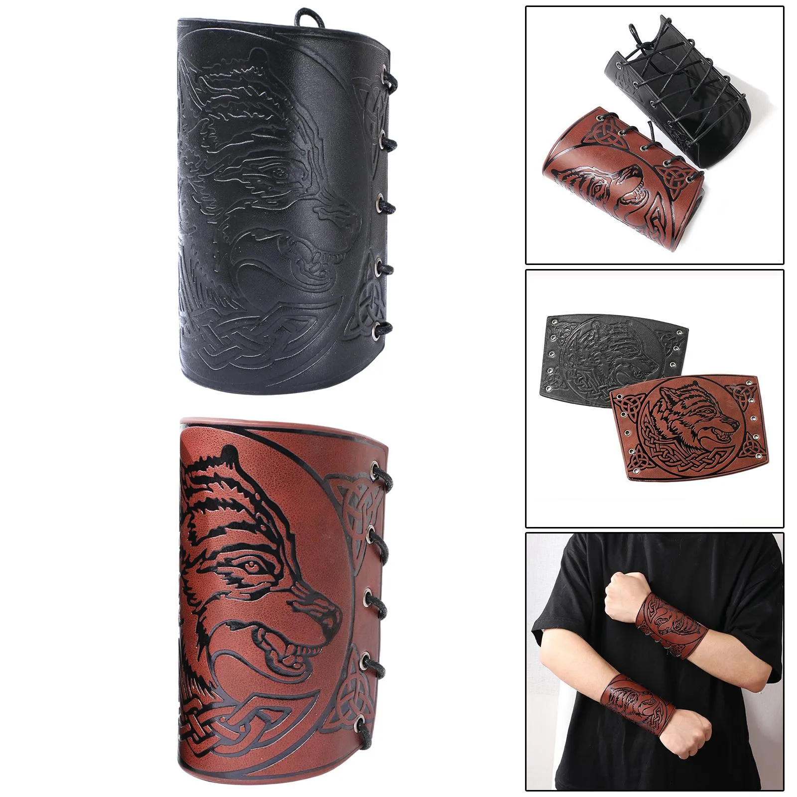 Leather Bracelet Wolf Wrist Guard Leather Cuff Bracelet for Role Playing