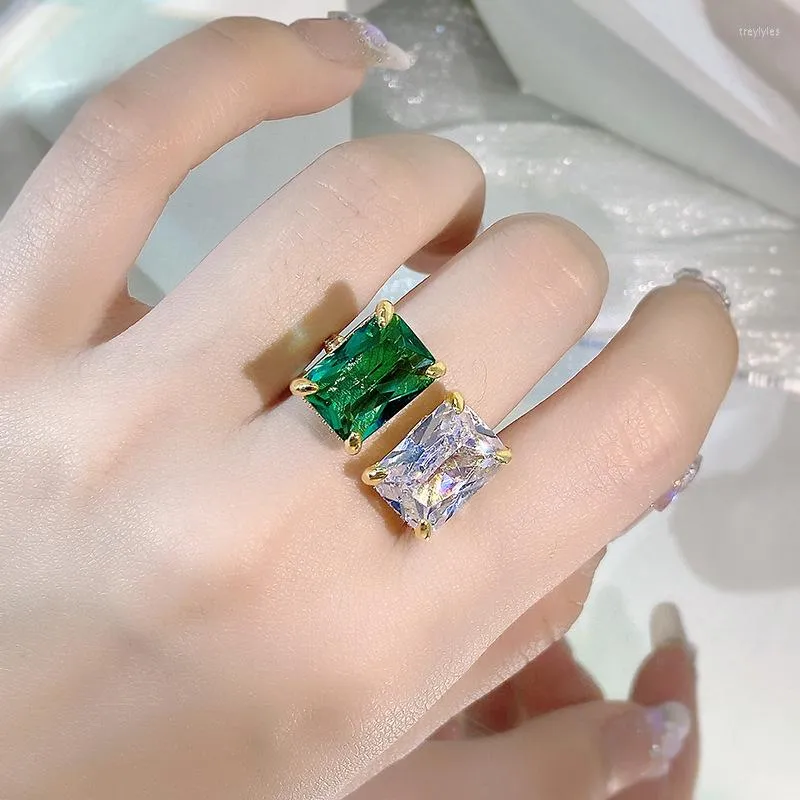 Anelli a grappolo Luminoso di alta qualità Retro Smeraldo Malachite Verde Zircone Diamante Apertura Anello regolabile per le donne Regali di gioielli per banchetti nuziali