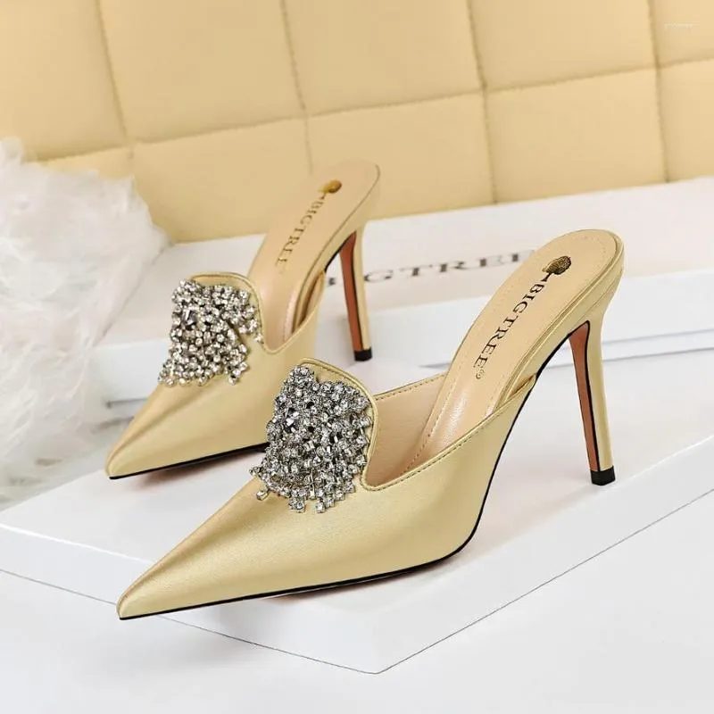 Pantoufles BIGTREE luxe Sexy paillettes bout pointu Mules à talons hauts cristal chaussures à glissière femmes Bling fête de mariage sandales d'été