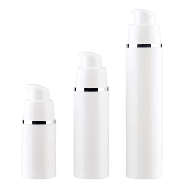 Vide rechargeable blanc haute qualité airless pompe à vide bouteille en plastique crème lotion conteneur Tube pour voyage 15 30 50 ML
