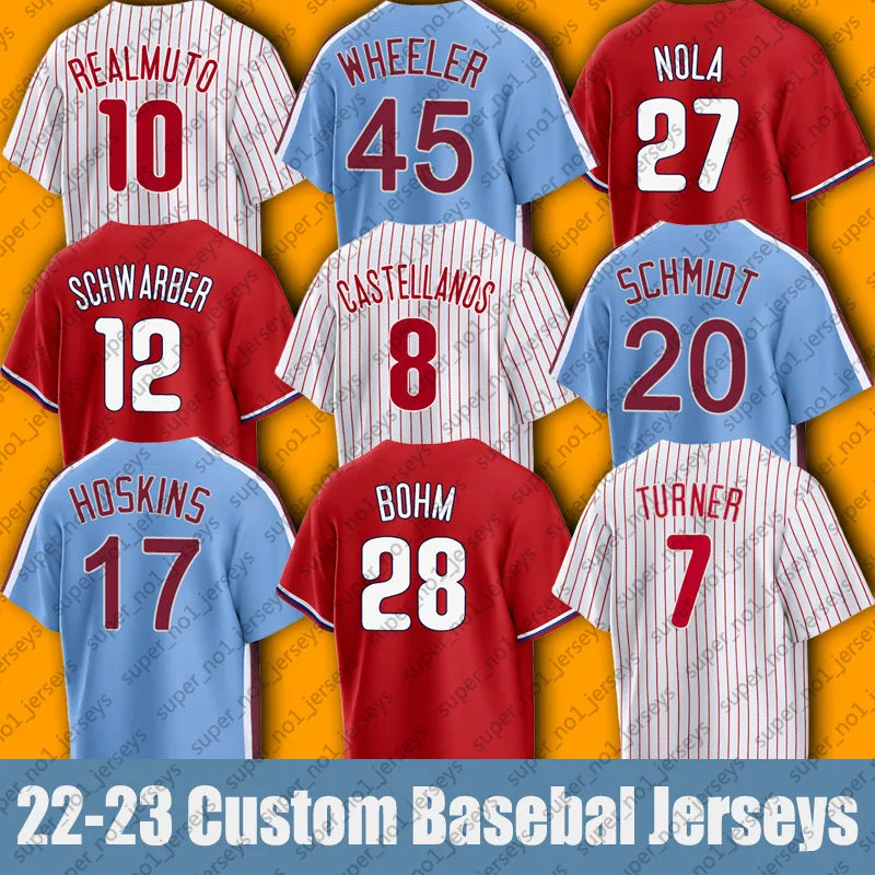 7 Trea Turner Baseball Jersey Philadelphia Bryce JT Realmuto Harper Phillies Aaron Nola Rhys Hoskins Alec Bohm Jerseys Kyle Schwarber Taijuan Walker Brandon Marsh