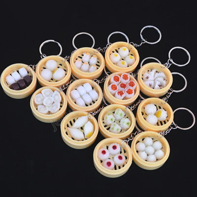 Mini Steamed Dumplings Bun Key Chains Simulated Food Pendant Charm Key Rings Bag Car Accessories Keychain for Men Women Gifts