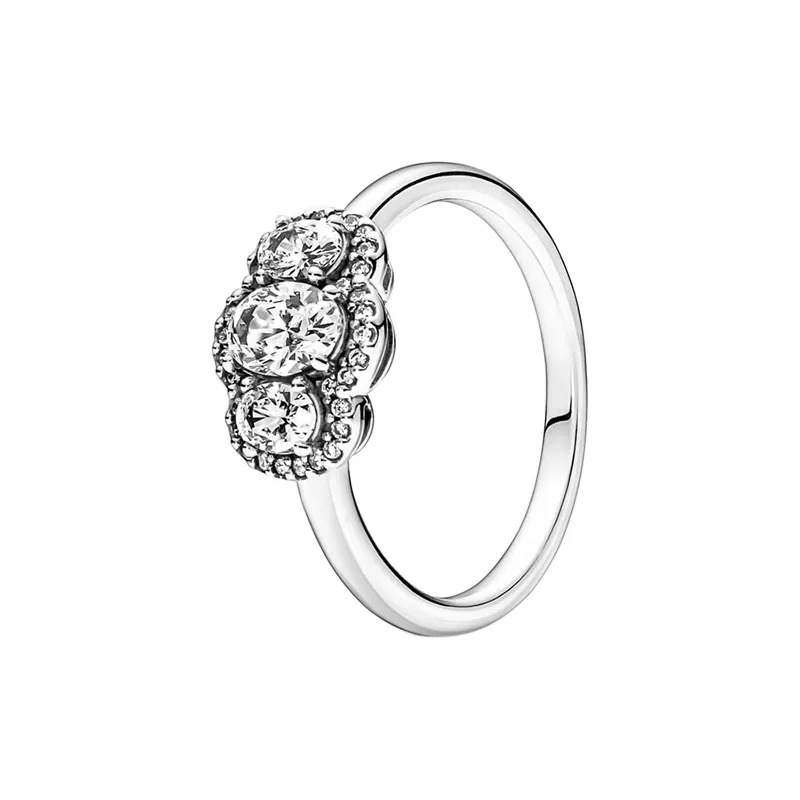 Bague vintage trois pierres avec boîte d'origine pour Pandora authentique cadeau de fête de mariage en argent sterling pour femmes filles ensemble de bagues de fiançailles en or rose