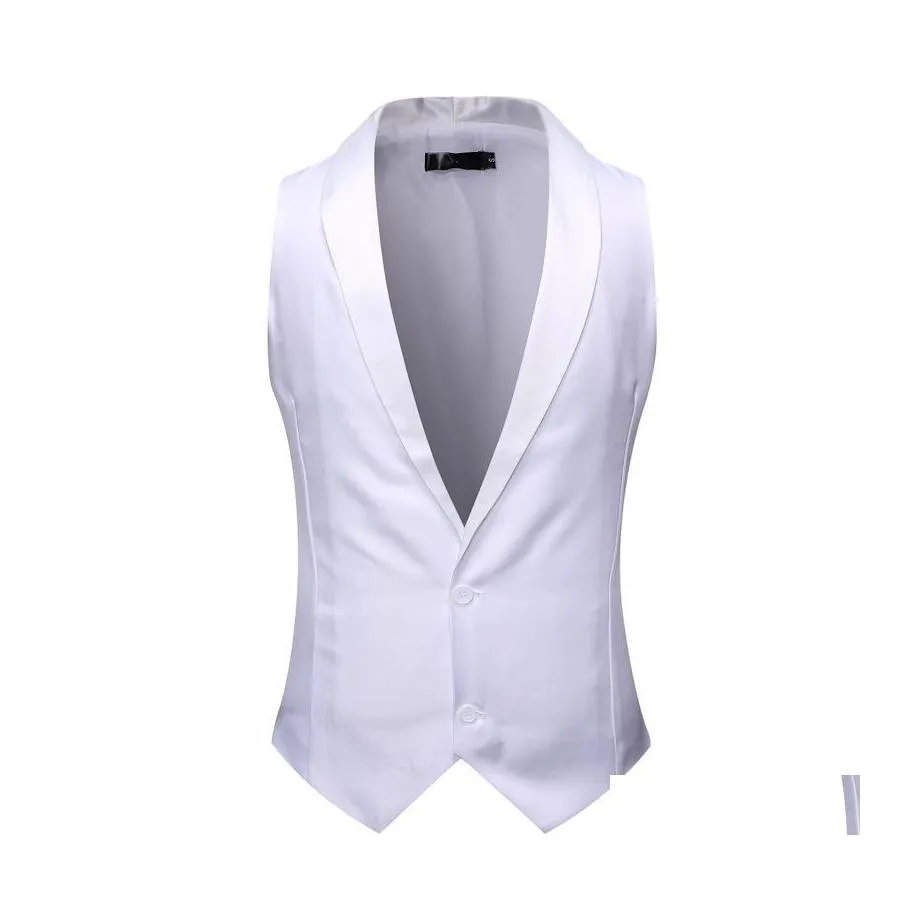 Ternos Masculinos Blazers Branco Xaile Gola Smoking Colete Masculino Terno Vestido Marca Magro Sem Mangas Colete Masculino Festa Casamento Noivo Gilet H Dh7Ym