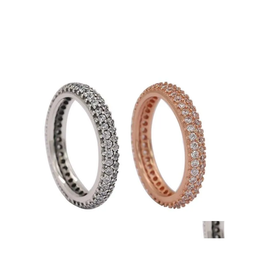 Кольца полосы 100 925 Стерлинги Серные кольца для модного кольца Pandora для Дня Святого Валентина Свадьба Розового Золога 2868 Q2 Drop Delive Jewel OTN3C