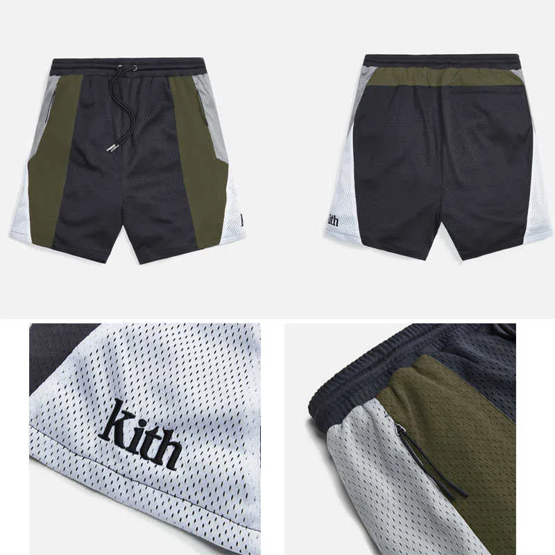 Heren shorts 2022SS Borduurwerk Kith shorts Hoge kwaliteit Mesh Ademende ritszakken Kith shorts G221214