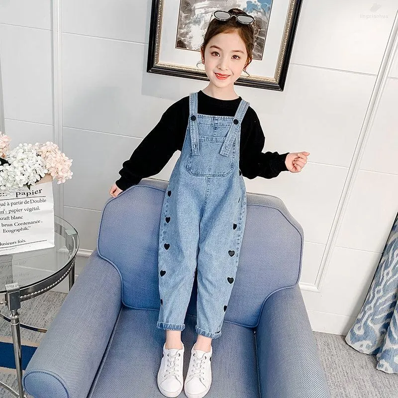Girls Denim Jumpsuit T Shirt Set 2 Piece Outfits Kids Toddler Spring Autumn Casual Rompers 4 13 Years Cotton Black