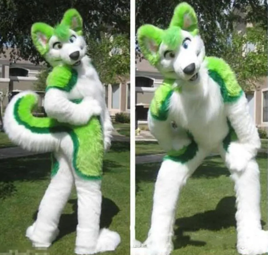 Green Husky Fursuit Mascot Costume Plysch vuxen storlek tecknad fancy kl￤nning kostym f￶r halloween festevenemang