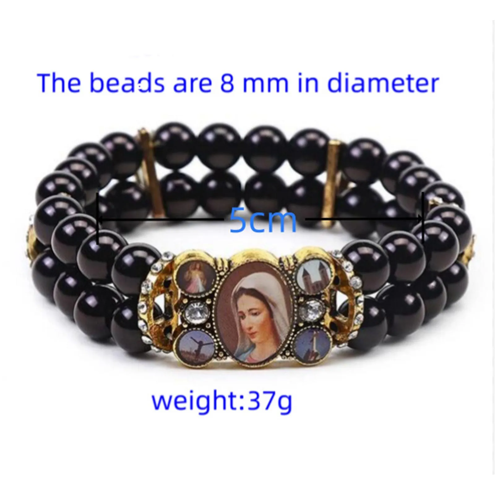 Strechable Beaded Bracelet with Images of Religious Gifts Unique Wrist chain Bracelet Chain Charms for Men Prayer Women