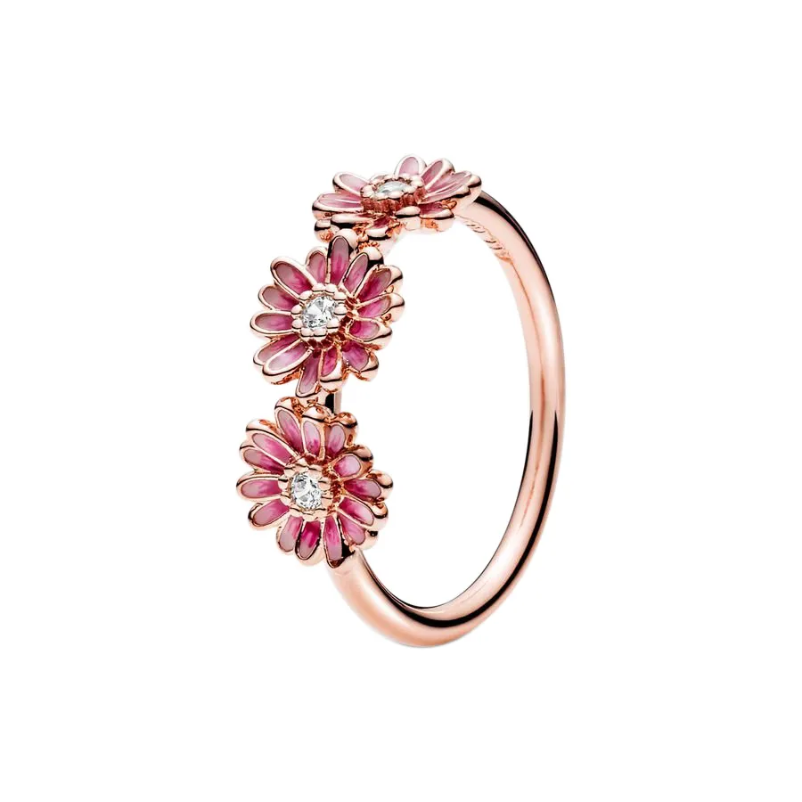 Nowy Pink Daisy Flower Trio Pierścień 18K Rose Gold z oryginalnym pudełkiem do Pandora Autentyczna srebrna biżuteria na przyjęcie weselne dla kobiet Pierścienie prezentowe