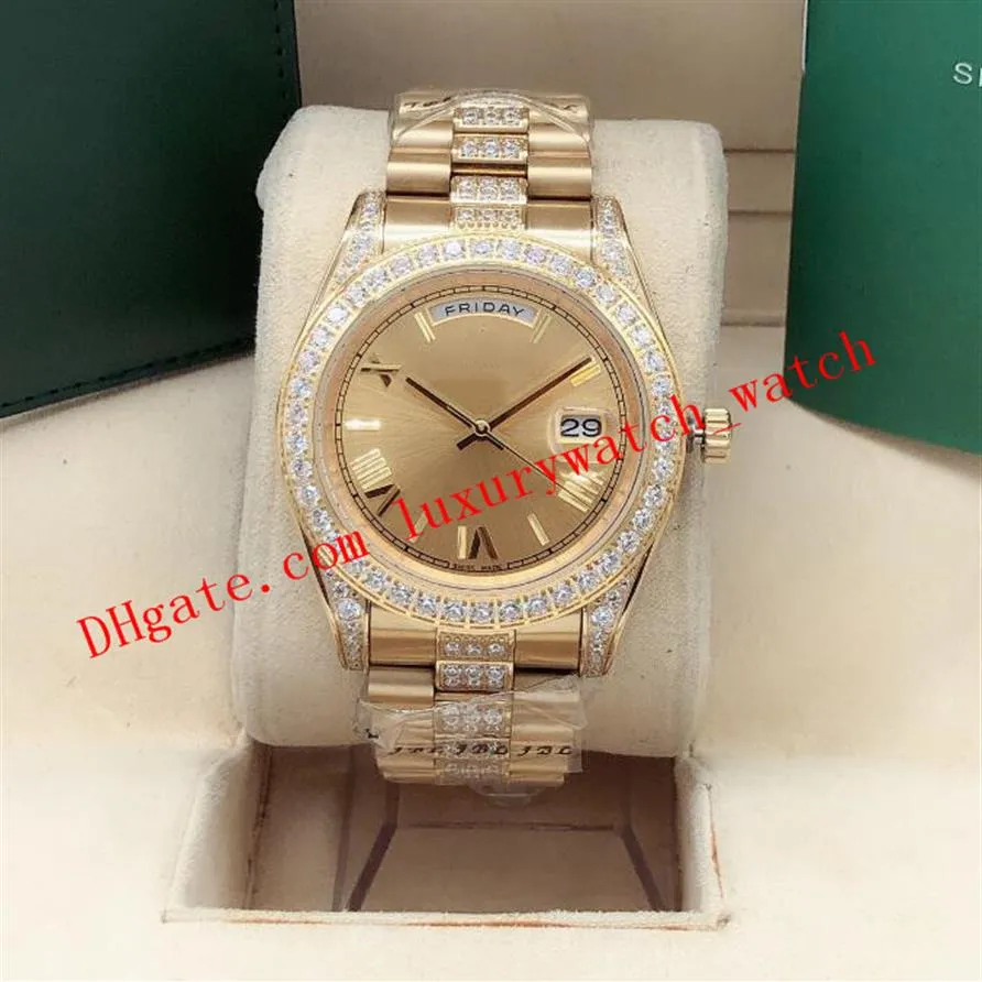 9 Stil 228238 Silber Champagner römisches Zifferblatt Uhr BP 41 mm 18 Karat Gelbgold Diamantarmband Automatik Mode Herrenuhren Wri232B