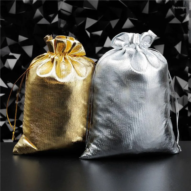 Brocada de presente 10pcs Golden/Silver Bags Jóias à prova de poeira Candy Packaging Color Selling chegou fofo Soft13x18cm 17x23cm