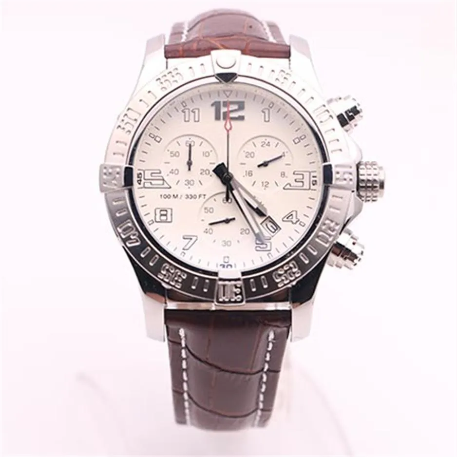 DHgate geselecteerde leverancier horloges man seawolf chrono witte wijzerplaat bruin lederen riem horloge quartz batterij horloge herenkleding horloges242A