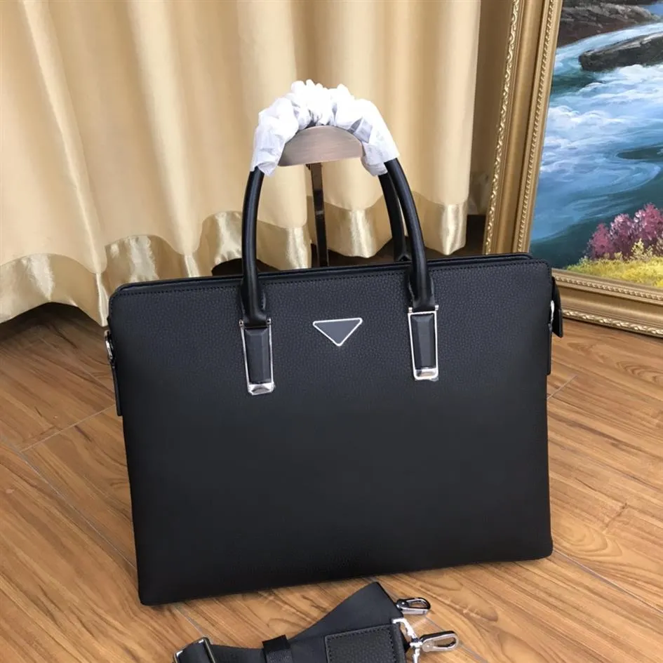 Men's black leather designer briefcase high quality laptop bag large capacity retro fashion office handbag290v