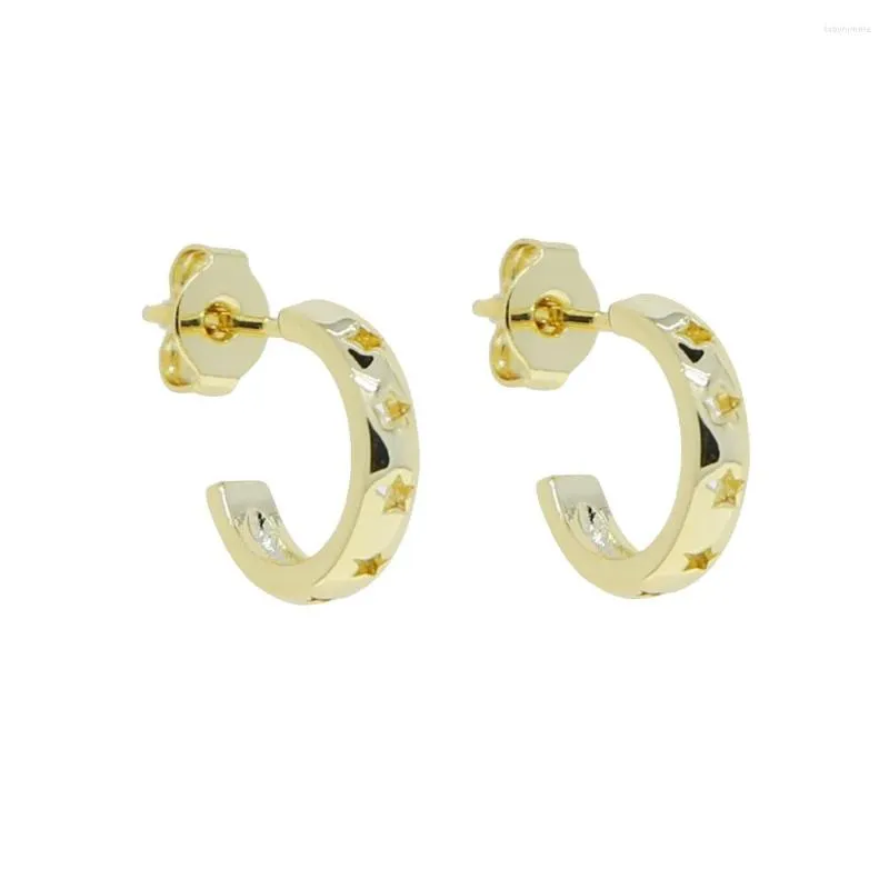 Hoop Earrings 2022 European Women Jewelry Gold Color Simple Fashion Engraved Hollow Out Star Small Plain Circle Geometric Earring