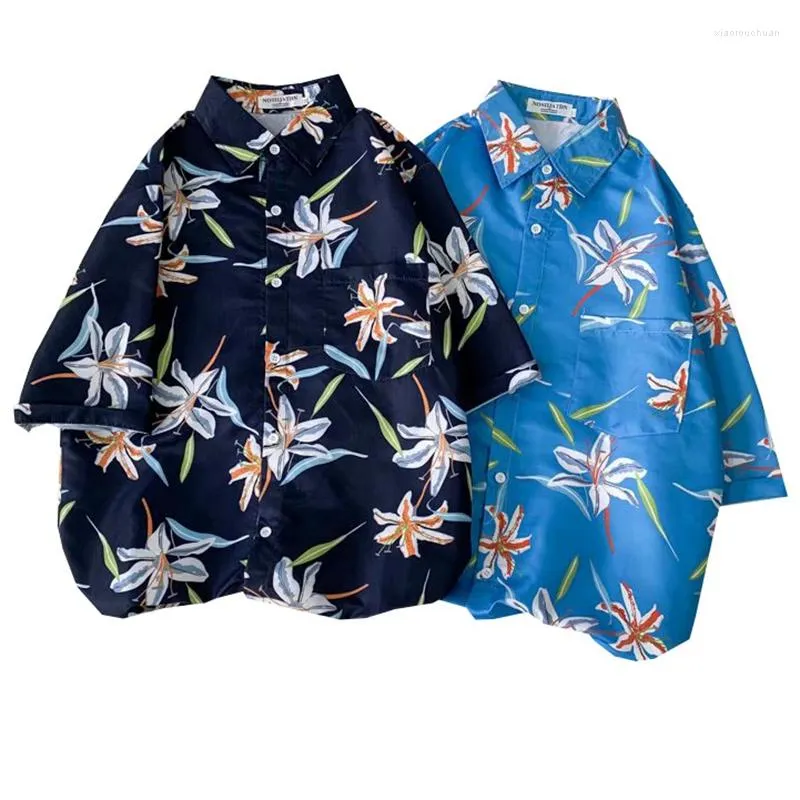 Мужские повседневные рубашки утренняя слава напечатана на гавайской пляжной рубашке для мужчин Лето с коротким рукавом 3xl Aloha Mens Holiday Clothing Commise Commise