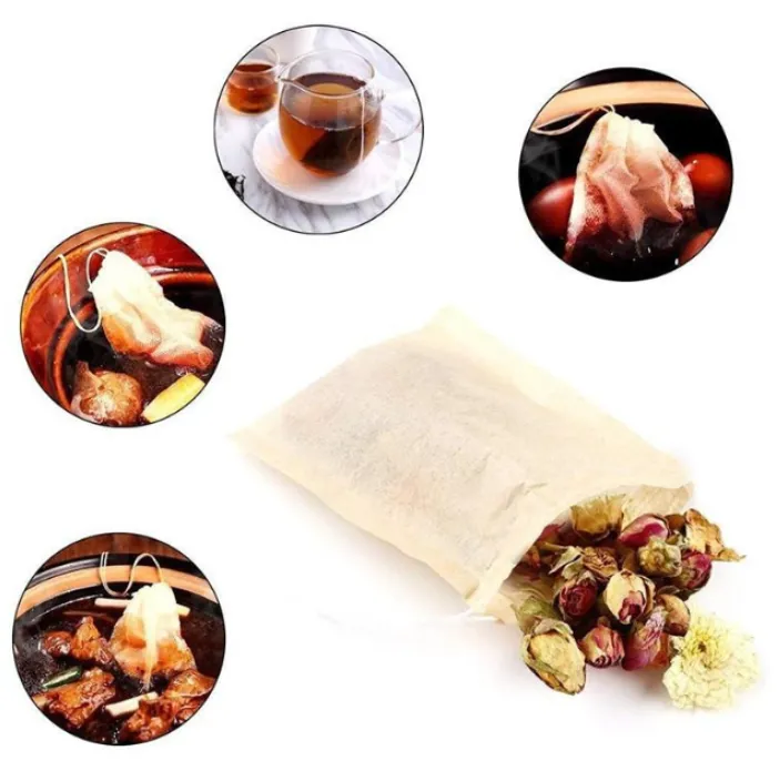 Lot Tea Filter Bags Natural Unbleached Paper Bag with Drawstring Disposable Tea Infuser Empty Pouch Bags