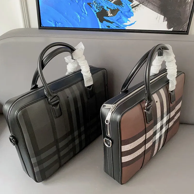 DHgate Striped Designer Briefcase Luxury Leather Mens Business Bag with Messenger Shoulder Options Bags Luggage Accessories